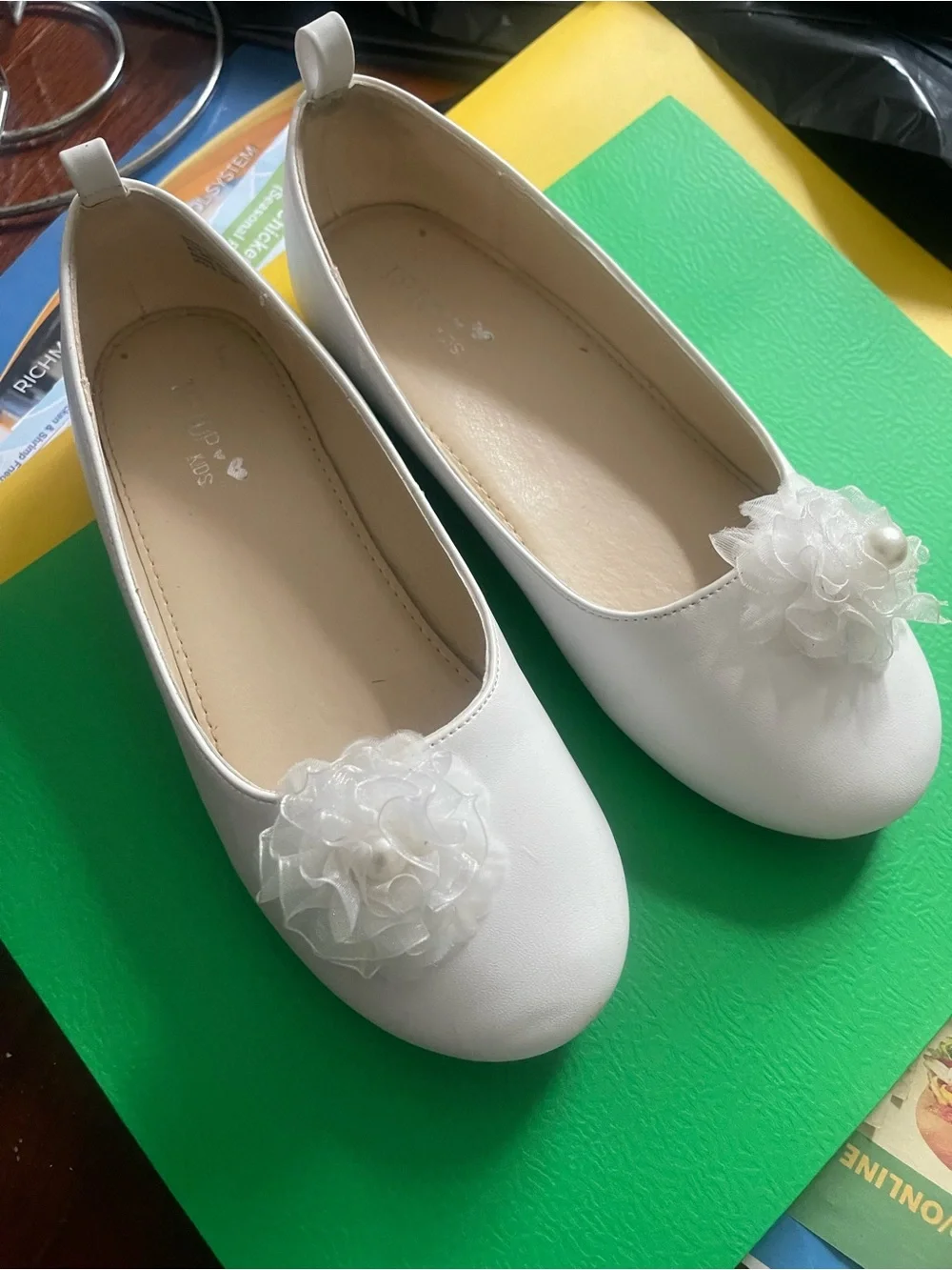 Girls White Floral Ballet Flats - Elegant Dress Shoes